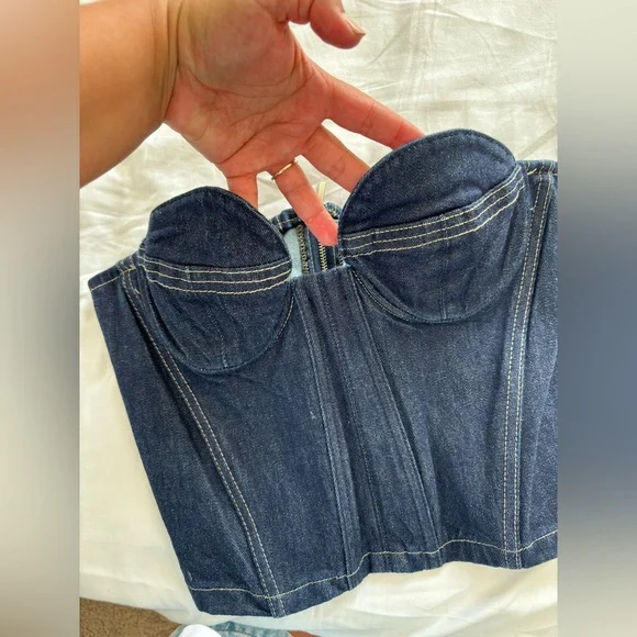 NWOT ZARA ZW BUSTIER WITH CONTRAST TOPSTITCHING - Picture 6 of 11